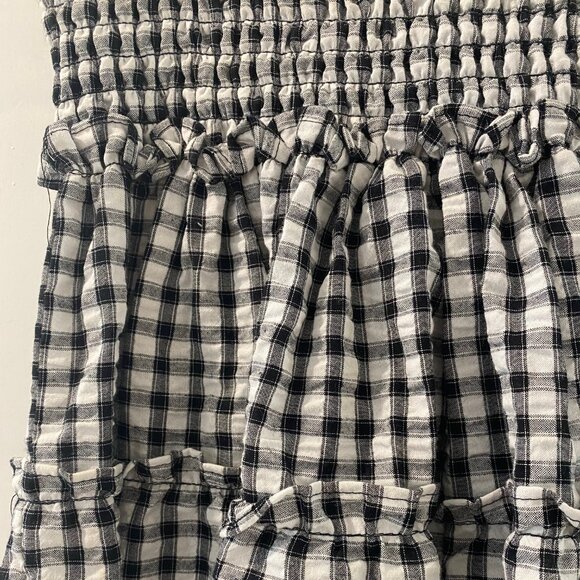Sincerely Jules Womens Mini Skirt Black White Checkered Tiered Elastic Smocked M - Picture 9 of 9